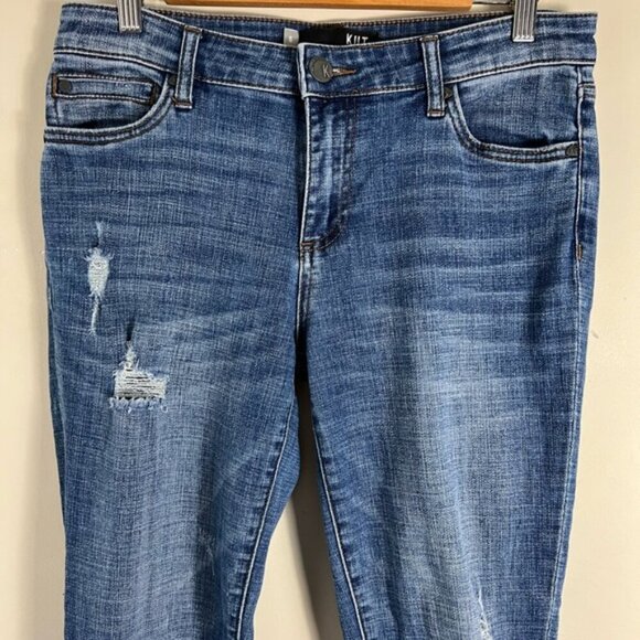 Kut From The Kloth Mid Rise Medium Wash Slim Boyfriend Jeans Size 6 Distressed - Picture 3 of 12